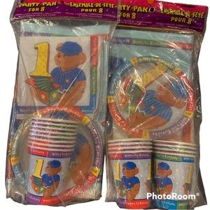 16~Serve~First 1st Birthday Boy 16~Plates & 16~Napkins,16~Cups,2 Tablecover Bear